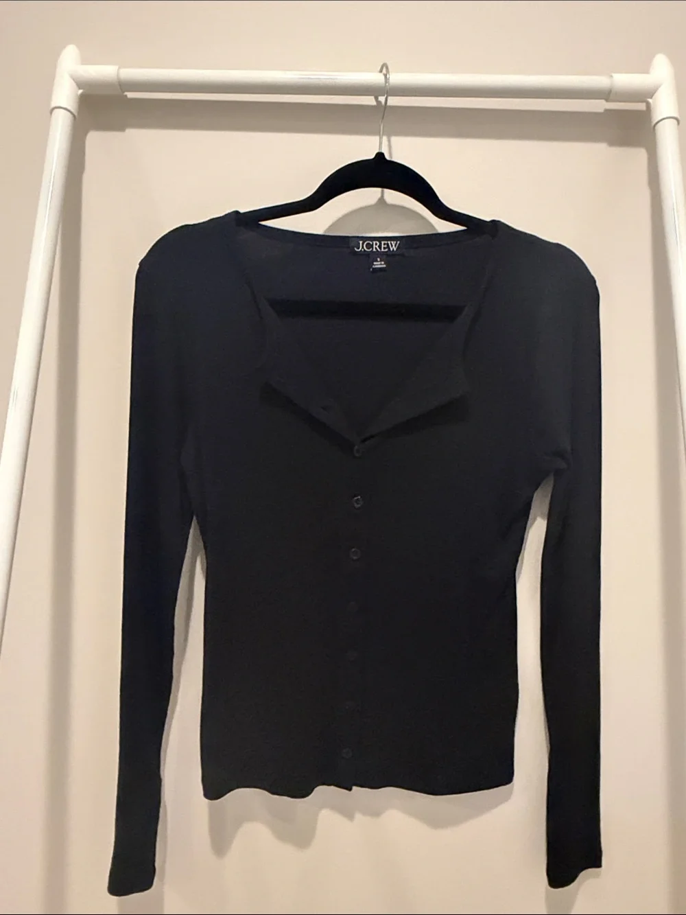 J. Crew Black Button-Front Long Sleeve Top Cotton